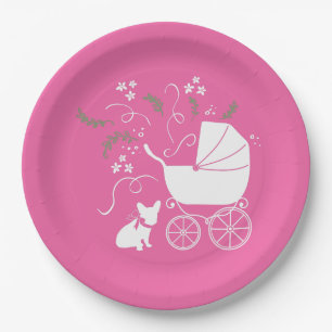 French Bulldog Themenparty - Babydusche pink Pappteller