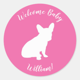 French Bulldog Themenparty - Babydusche pink Runder Aufkleber