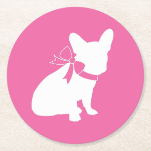 French Bulldog Themenparty - Babydusche pink Runder Pappuntersetzer