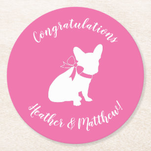 French Bulldog Themenparty - Babydusche pink Runder Pappuntersetzer