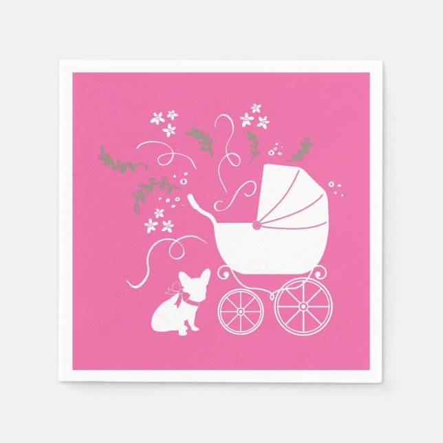French Bulldog Themenparty - Babydusche pink Serviette (Vorderseite)