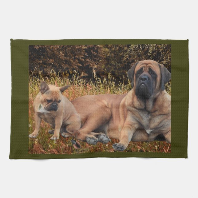 French Bulldog und Mastiff Freundschaft Geschirrtuch (Horizontal)