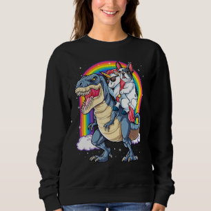 French Bulldog Unicorn Riding Dinosaur T Rex Girl Sweatshirt