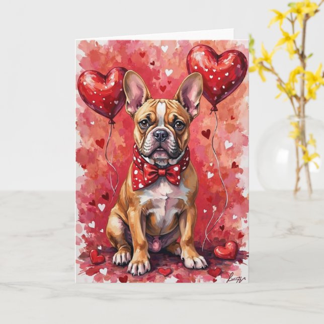 French Bulldog Valentine’s Day Dog with Hearts Red Karte (Gelbe Blume)