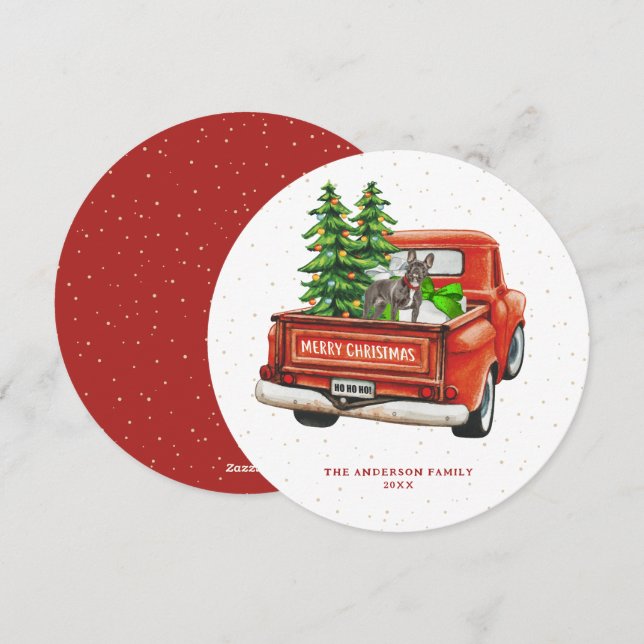 French Bulldog Vintag Red Truck Weihnachten (Vorne/Hinten)