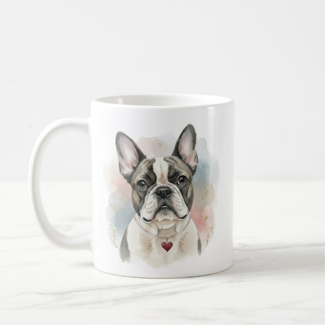 French Bulldog Watercolor Mug – Soft Valentine Sty Kaffeetasse (Links)