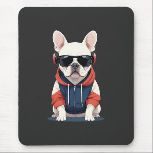 French Bulldog Wear Hoodie Funny Cool Music Mousepad