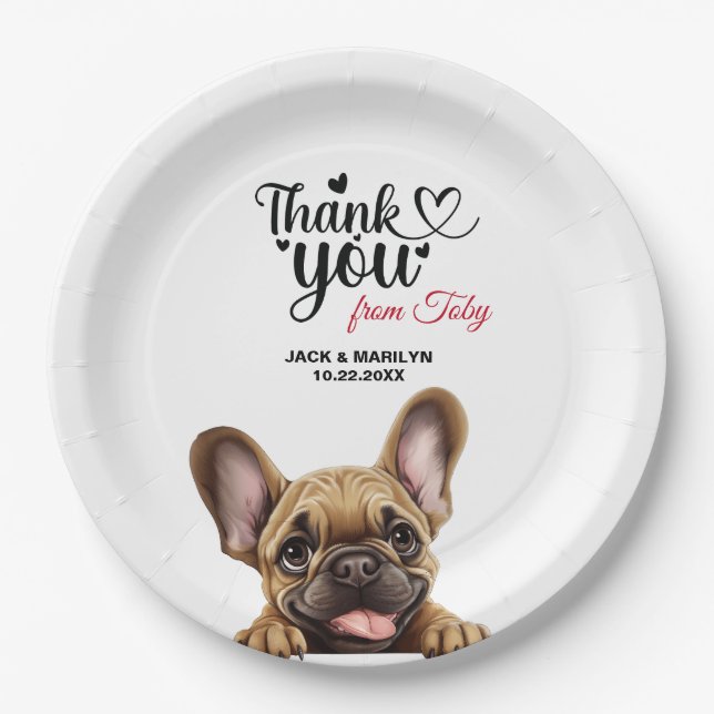 French Bulldog Wedding Danke Pappteller (Vorderseite)