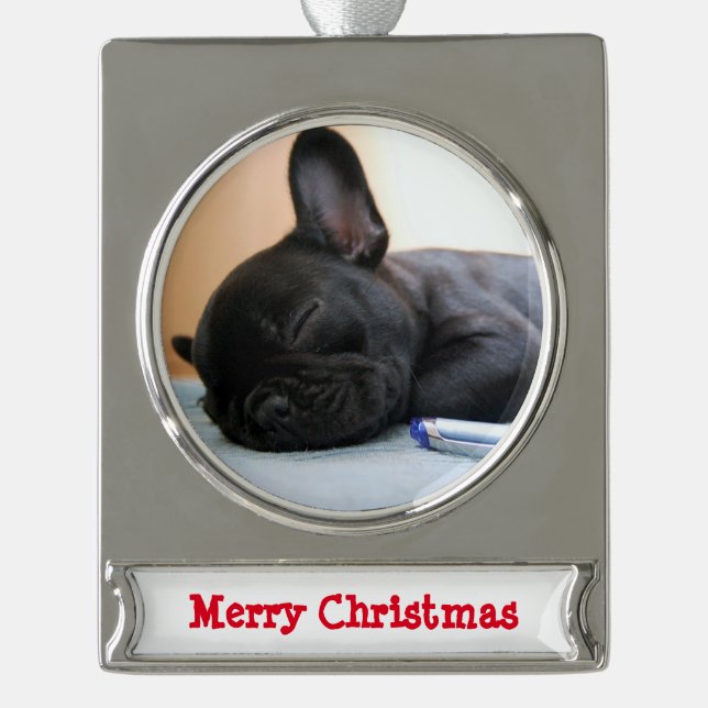French Bulldog Weihnachtsschmuck Silver Platin Banner-Ornament Silber (Vorderseite)