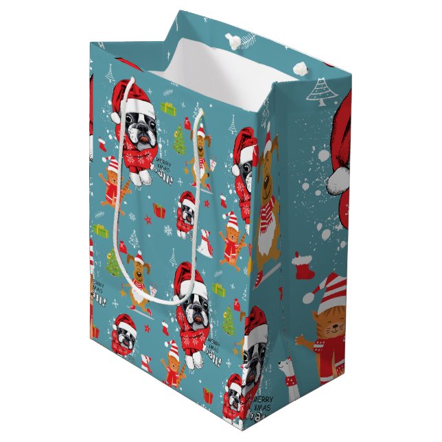 French Bulldog WeihnachtsWeihnachtsWeihnachtsWeihn Mittlere Geschenktüte (Vorderseite Schrägansicht)