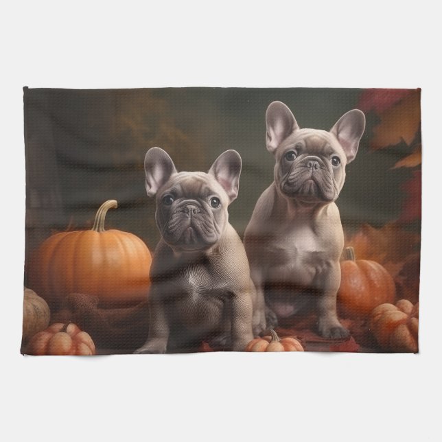 French Bulldog Welpe Autumn Delight Pumpen Geschirrtuch (Horizontal)
