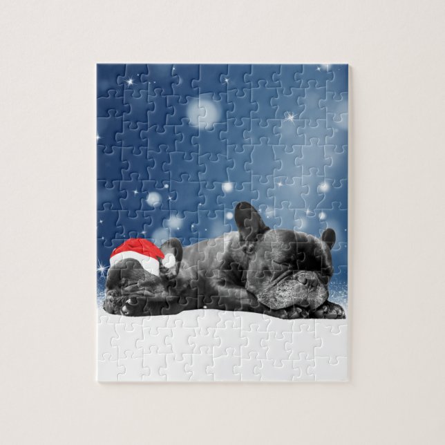 French Bulldog Welppies - Schneefreude-Weihnachtsm (Vertikal)