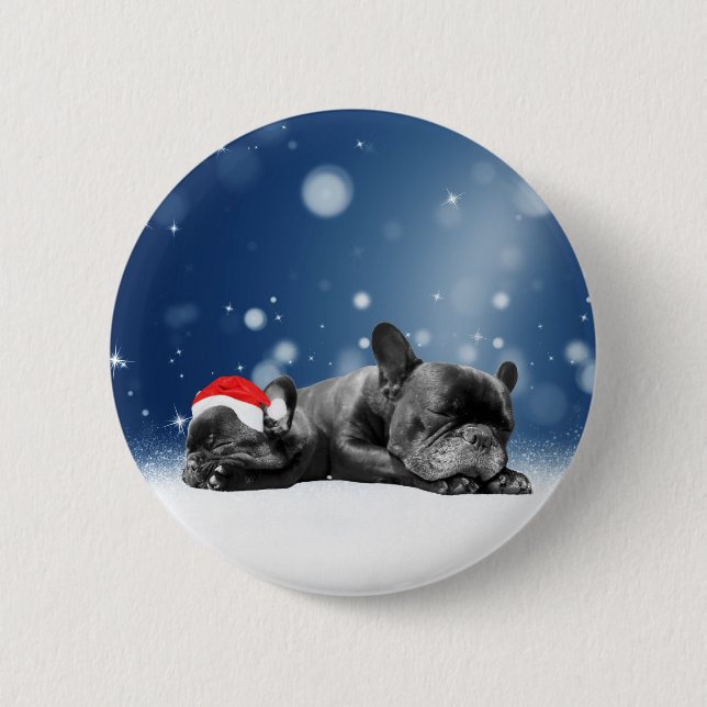 French Bulldog Welppies - Schneefreude-Weihnachtsm Button (Vorderseite)