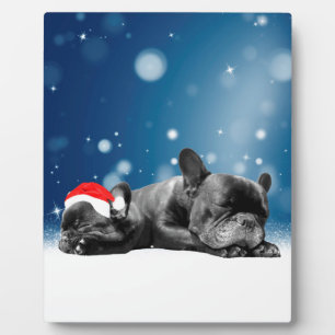 French Bulldog Welppies - Schneefreude-Weihnachtsm Fotoplatte