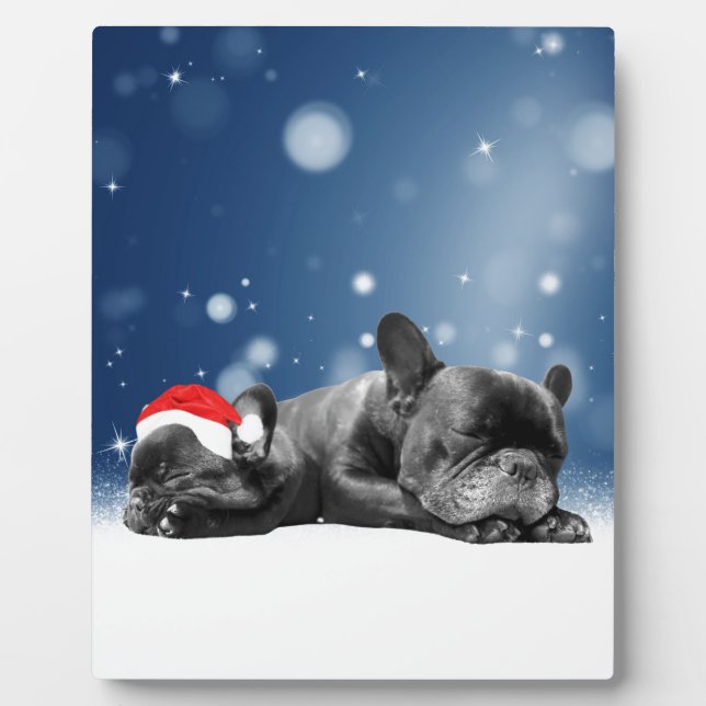 French Bulldog Welppies - Schneefreude-Weihnachtsm Fotoplatte (Vorderseite)