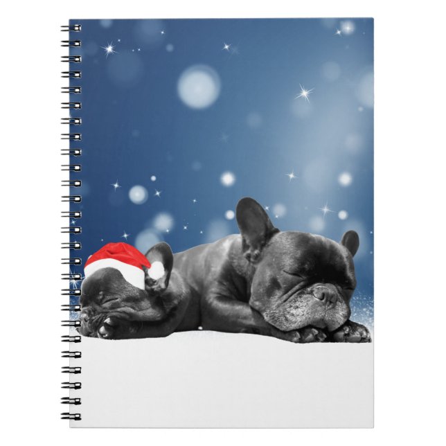 French Bulldog Welppies - Schneefreude-Weihnachtsm Notizblock (Vorderseite)