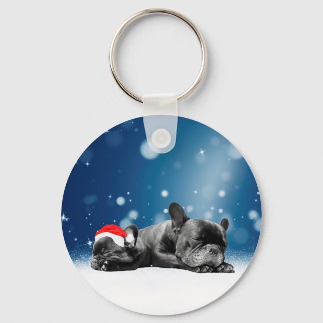 French Bulldog Welppies - Schneefreude-Weihnachtsm Schlüsselanhänger (Vorderseite)
