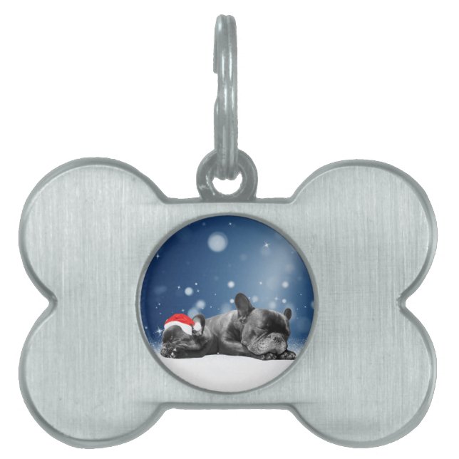 French Bulldog Welppies - Schneefreude-Weihnachtsm Tiermarke (Vorderseite)
