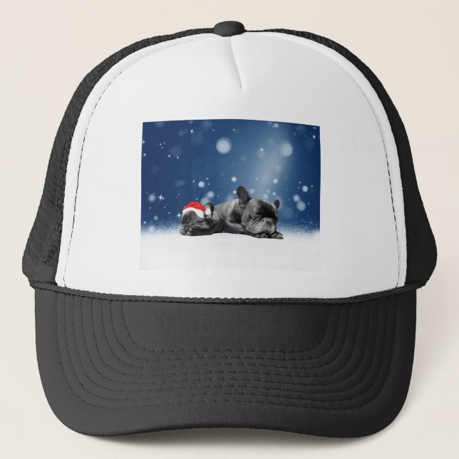 French Bulldog Welppies - Schneefreude-Weihnachtsm Truckerkappe (Vorderseite)
