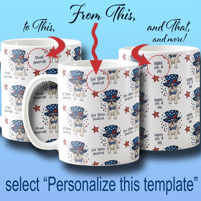 French Bulldog Whimsical Red White Blue Patriotic Kaffeetasse (French Bulldog Whimsical Red White Blue Patriotic Coffee Mug)