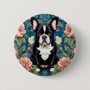 French Bulldog William Morris Inspirierte Floral Button
