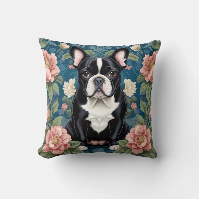 French Bulldog William Morris Inspirierte Floral Kissen (Vorderseite)