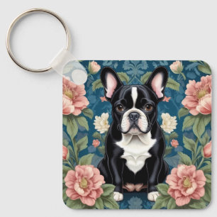 French Bulldog William Morris Inspirierte Floral Schlüsselanhänger