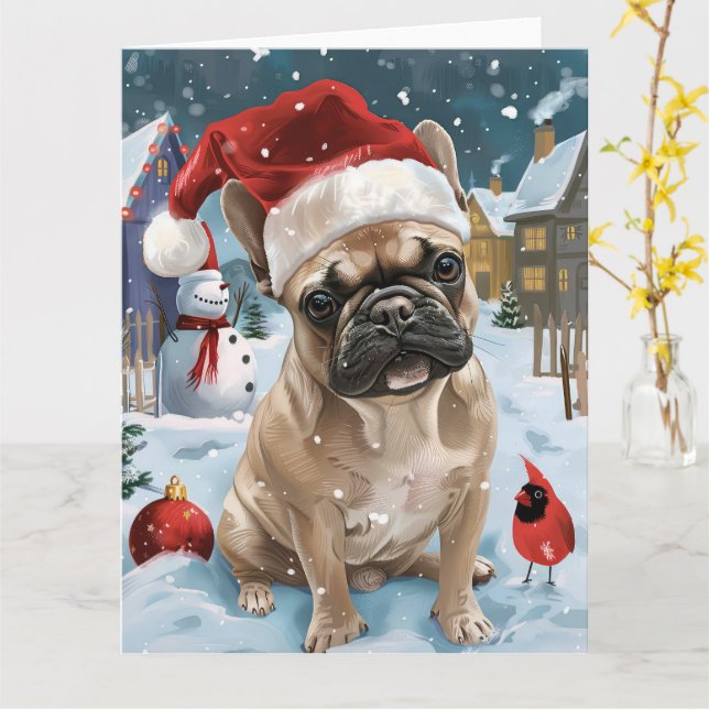 French Bulldog Winter Wonderland Christmas Joy Karte (Gelbe Blume)