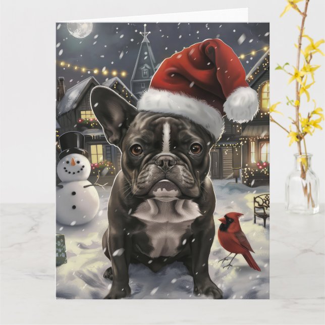 French Bulldog Winter Wonderland Christmas Joy Karte (Gelbe Blume)