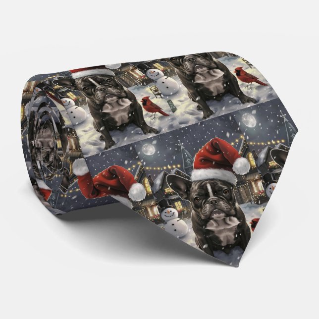 French Bulldog Winter Wonderland Christmas Joy Krawatte (Gerollt)