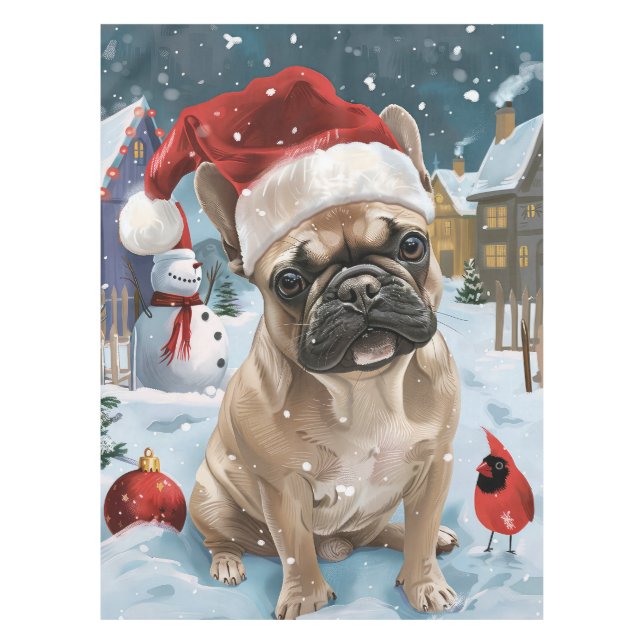 French Bulldog Winter Wonderland Christmas Joy Tischdecke (Vorderseite)