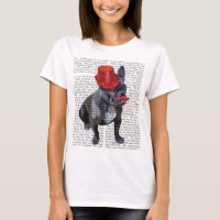 French Bulldog With Red Top Hat and Moustache