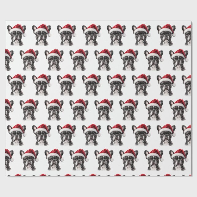 French Bulldog with Santa Hat Geschenkpapier (Flach)