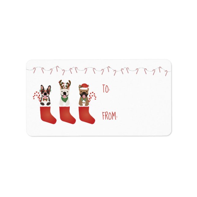 French Bulldogs Christmas Candy Canes Red Adressaufkleber (Vorne)