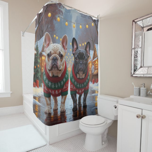 French Bulldogs Christmas Snow Holiday Duschvorhang (Beispiel)