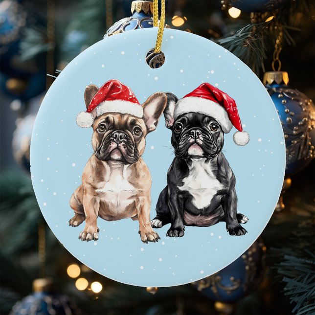 French Bulldogs Christmas Watercolor Keramik Ornament (Von Creator hochgeladen)