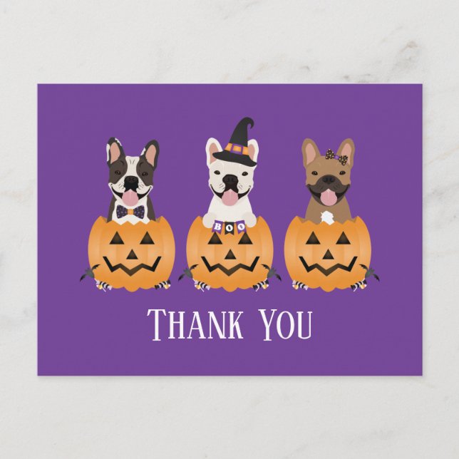 French Bulldogs Halloween Danke Postkarte (Vorderseite)