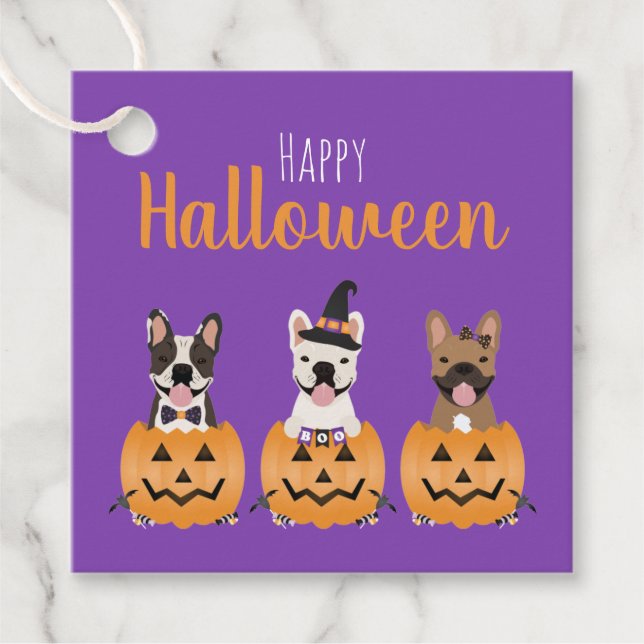 French Bulldogs Happy Halloween Geschenkanhänger (Vorderseite)