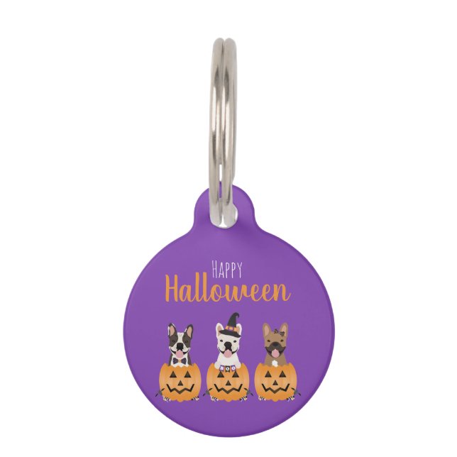 French Bulldogs Happy Halloween Haustiermarke (Vorderseite)