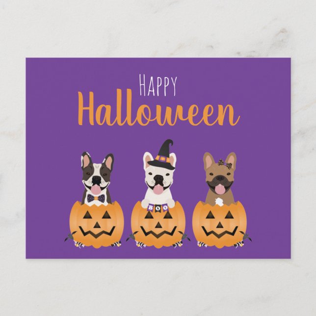 French Bulldogs Happy Halloween Postkarte (Vorderseite)
