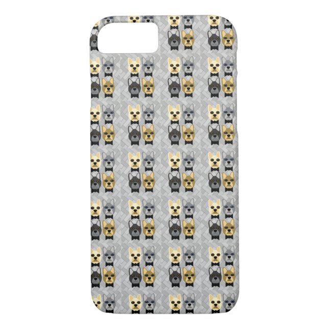 French Bulldogs Herringbone Gray Case-Mate iPhone Hülle (Rückseite)