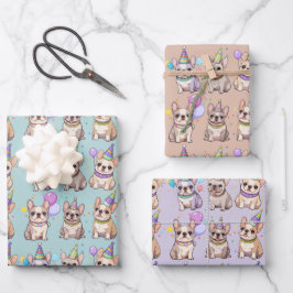 French Bulldogs Pastel Birthday Pattern Geschenkpapier Set