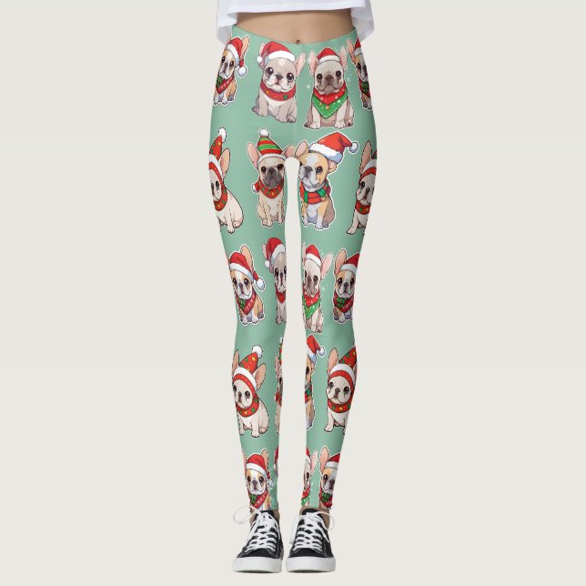 French Bulldogs Pastell Christmas Pattern Leggings (Vorderseite)