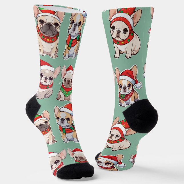 French Bulldogs Pastell Christmas Pattern Socken (Gewinkelt)