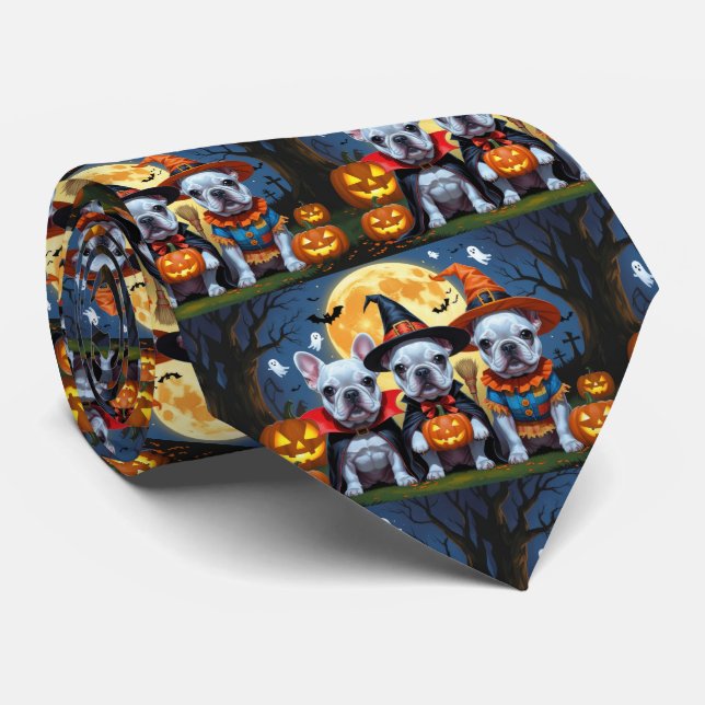 French Bulldogs Pumpkin Halloween Funny Funny Krawatte (Gerollt)