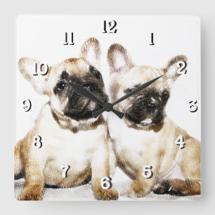 French Bulldogs Quadratische Wanduhr