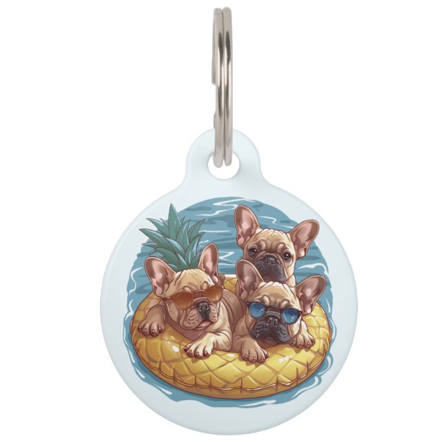 French Bulldogs Summer Pineappool Float Haustiermarke (Vorderseite)