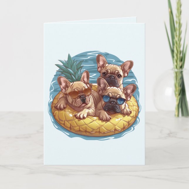 French Bulldogs Summer Pineappool Float Karte (Vorderseite)