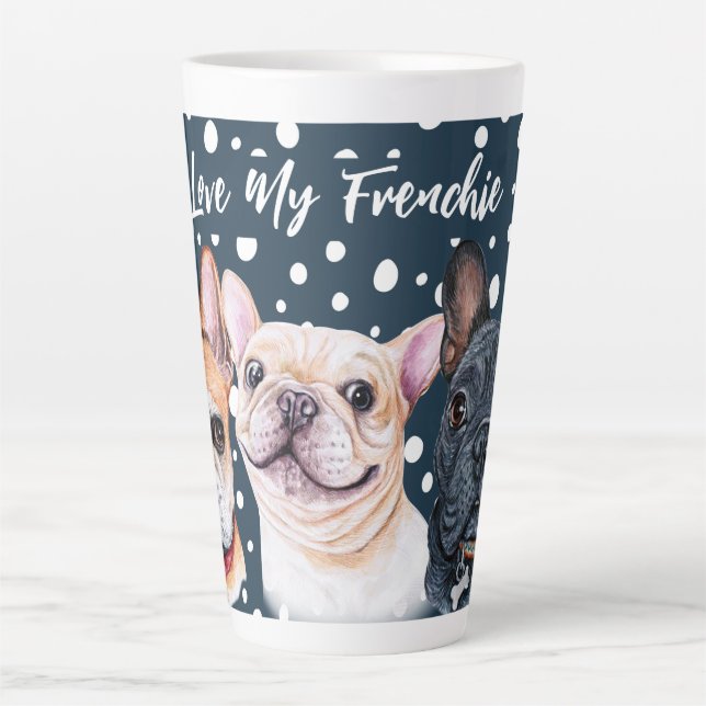 French Bulldogs Watercolor Latte Tasse (Vorderseite)