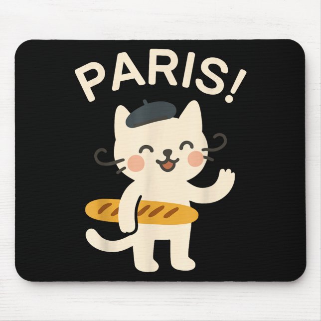 French Cat With Baguette Cute Cat Paris Funny Anim Mousepad (Vorne)
